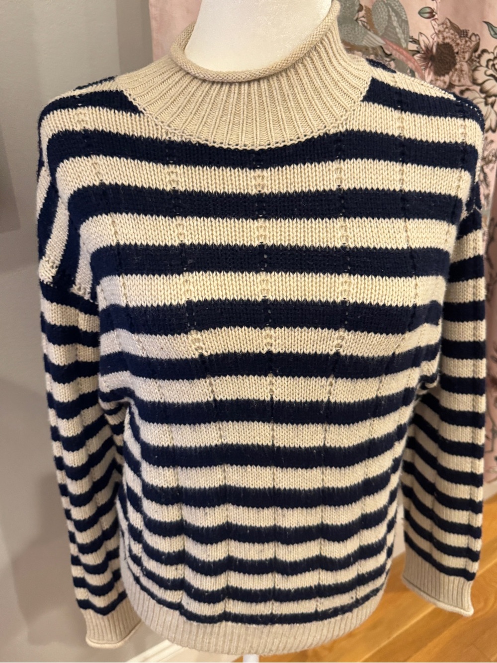 Rails Striped  Navy and Cream Mock Neck Women’s cotton blend Sweater